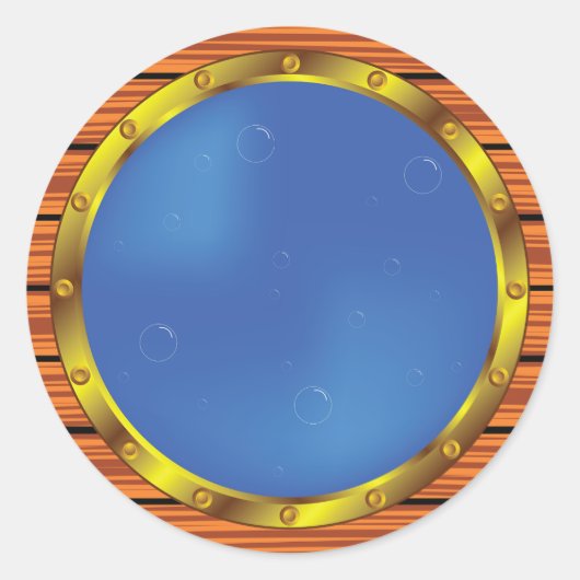Schetsdeurraam van schip met Blauwe Water Ronde Sticker (Voorkant)