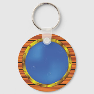 Schetsdeurraam van schip met Blauwe Water Sleutelhanger