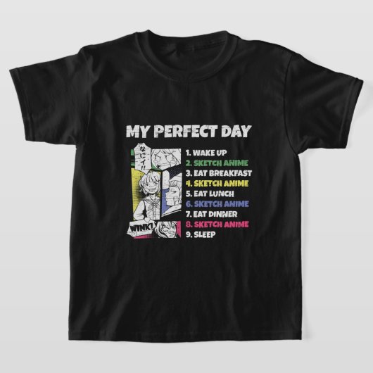 Schetsen Anime Perfecte Dag Kawaii Schets Kinder A T-shirt (Laagn)