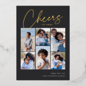 Schetsen Cursief 6 Foto Collage Nieuwjaar Folie Feestdagenkaart (Voorkant)