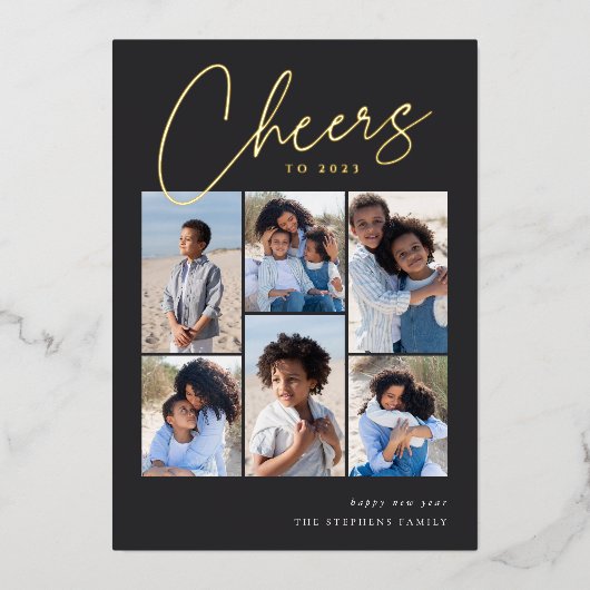 Schetsen Cursief 6 Foto Collage Nieuwjaar Folie Feestdagenkaart (Voorkant)