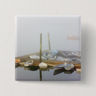 Schetsen en ochtendnevel in Southwest Harbor, Vierkante Button 5,1 Cm
