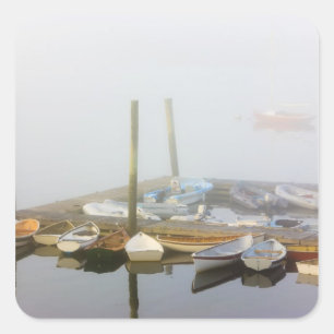 Schetsen en ochtendnevel in Southwest Harbor, Vierkante Sticker