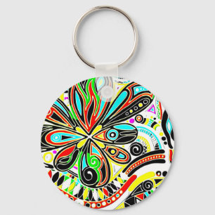 Schetsen Fantasy Art - Abstracte bloemen 3 Button Sleutelhanger