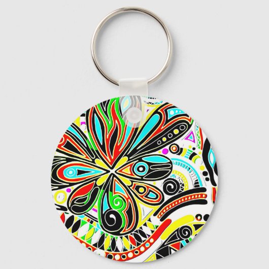 Schetsen Fantasy Art - Abstracte bloemen 3 Button Sleutelhanger (Voorkant)