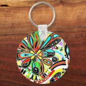 Schetsen Fantasy Art - Abstracte bloemen 3 Button Sleutelhanger (Voorkant)