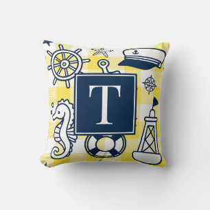 Schetsen met een maritiem thema – Monogram gele en Kussen