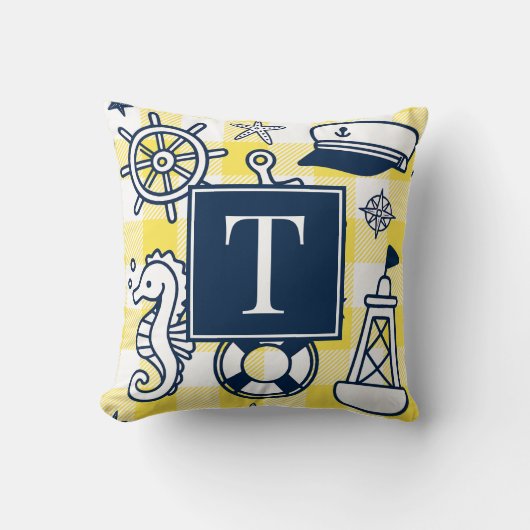 Schetsen met een maritiem thema – Monogram gele en Kussen (Voorkant)