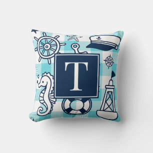 Schetsen met een maritiem thema – turquoise marine kussen