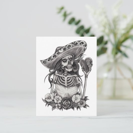 Schetsen Skeleton Love Heart Briefkaart (Staand voorkant)