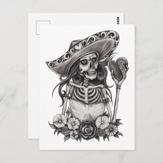 Schetsen Skeleton Love Heart Briefkaart (Voorkant / Achterkant)