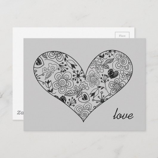 Schetsen Stoodle Heart Cute Love Briefkaart (Voorkant / Achterkant)
