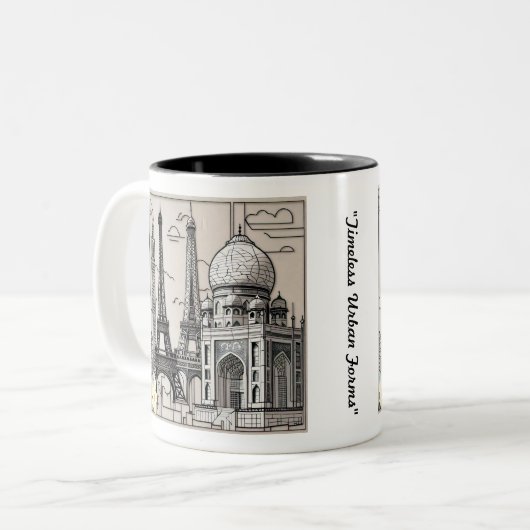 "Schetsen van de metropool" Tweekleurige Koffiemok (Voorkant links)