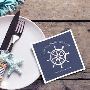 Schetsen van het scheepswiel in marineblauw voor e servet