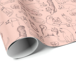 Schetsen van roze kattenpapier cadeaupapier