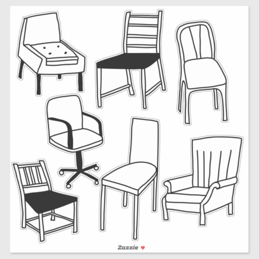 Schetsen van stoelen sticker (Vel)