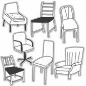 Schetsen van stoelen sticker (Voorkant)