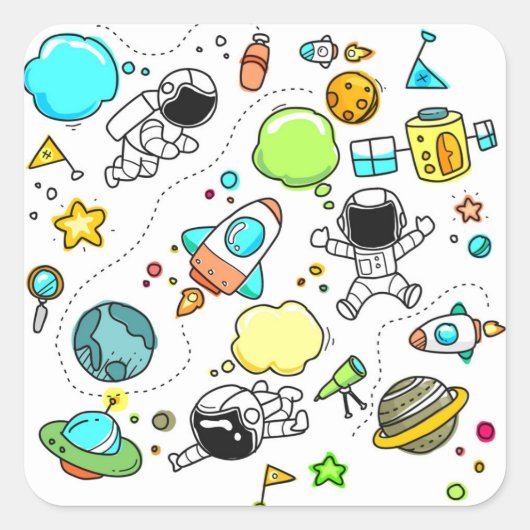 Schetsen zetten een schattig collectie kind in vierkante sticker (Voorkant)