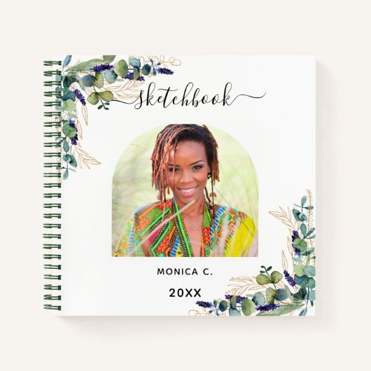 Schetsenboek Eucalyptus greenery Gold foto Notitieboek (Voorkant)