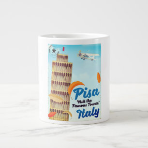 Schetsende Toren van Pisa Vintage vakantieprint. Grote Koffiekop