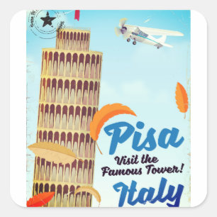Schetsende Toren van Pisa Vintage vakantieprint. Vierkante Sticker