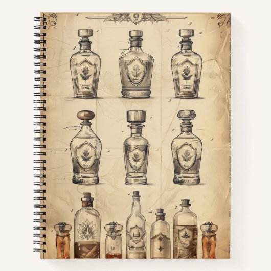 schetsflesjes op Distressed Paper Notitieboek (Voorkant)