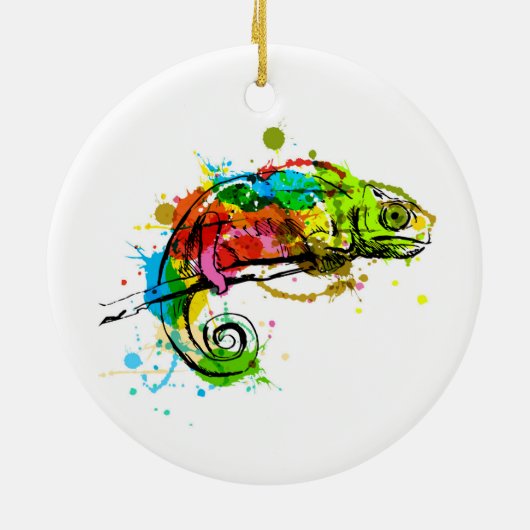 Schetsketch chameleon, gekleurd keramisch ornament (Achterkant)