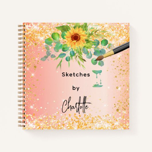 Schetskoeken zonnebloemen oranje goudverf notitieboek (Voorkant)