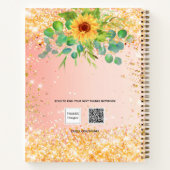 Schetskoeken zonnebloemen oranje goudverf notitieboek (Achterkant)