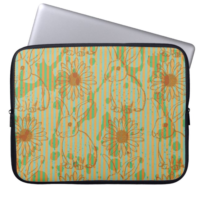 Schetskonijn en kamille, naadloos  laptop sleeve (Voorkant)