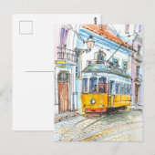 Schetskunst Portugal's Trem Briefkaart (Voorkant / Achterkant)