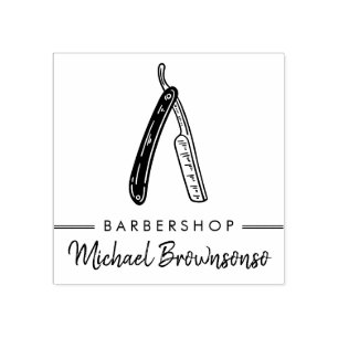 Schetslogo scheermes mannelijke kapper herenkapper rubberstempel