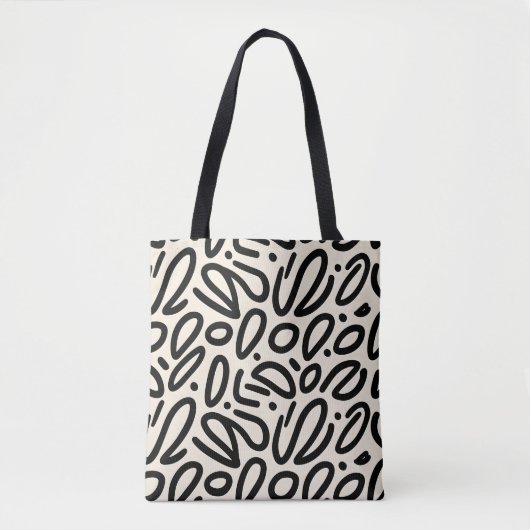Schetsmatig Zwart Doodle Patroon op Beige Tote Bag (Voorkant)