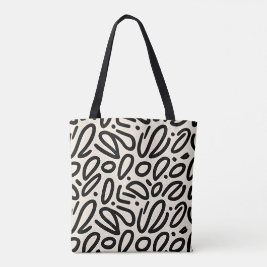 Schetsmatig Zwart Doodle Patroon op Beige Tote Bag (Achterkant)