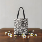 Schetsmatig Zwart Doodle Patroon op Beige Tote Bag