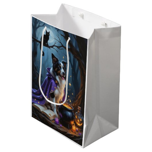 Schetsmatige Halloween-schildering van Border Coll Medium Cadeauzakje (Voorkant Gekanteld)