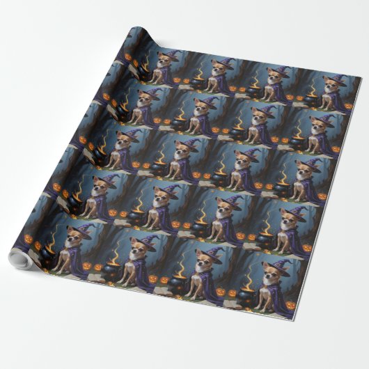 Schetsmatige Halloween-schildering van Chihuahua-h Cadeaupapier (Uitgerold)