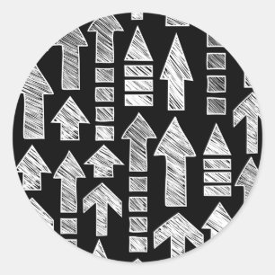 Schetsmatige pijlen zwart en wit ronde sticker