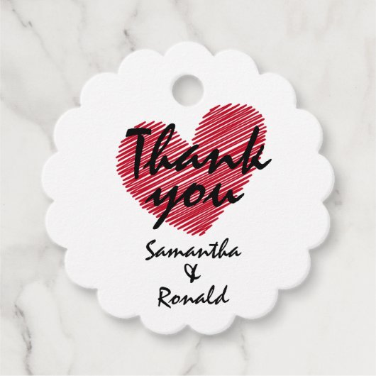 Schetsmatige rode hart huwelijksgunstlabels bedankjes labels (Voorkant)