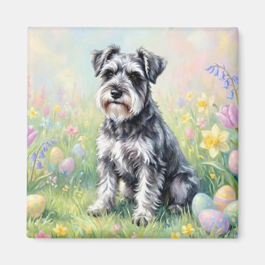Schetsmatige Schnauzer met Paaseieren Magneet (Voorkant)