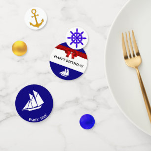 Schetsmatige verjaardag op blauw goud en wit confetti