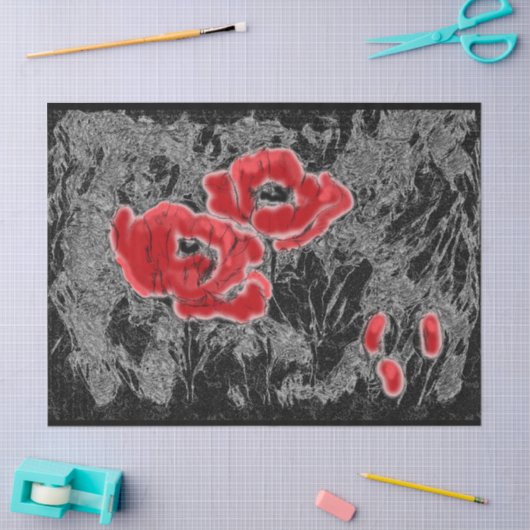 Schetspotlood met hand getrokken rode papaverbloem tissuepapier (Craft)