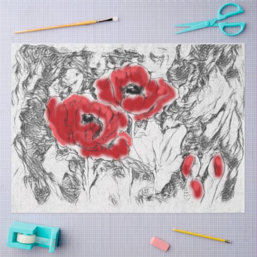 Schetspotlood met hand getrokken rode papaverbloem tissuepapier (Craft)