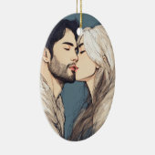 "Schetsstijl Romance: Euraziatische Vrouw en Russi Keramisch Ornament (Rechts)