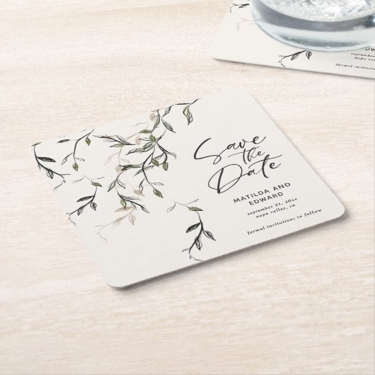 Schetst blad botanische bladeren moderne bruiloft kartonnen onderzetters (Schuin)