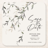 Schetst blad botanische bladeren moderne bruiloft kartonnen onderzetters (Voorkant)