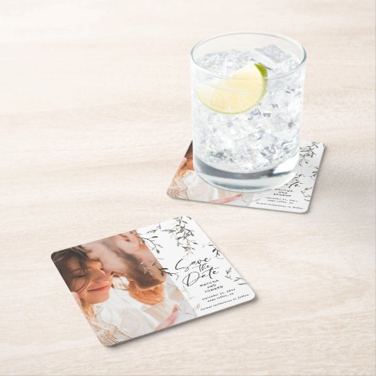 Schetst blad botanische bladeren moderne bruiloft kartonnen onderzetters (Insitu)