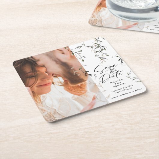 Schetst blad botanische bladeren moderne bruiloft kartonnen onderzetters (Schuin)