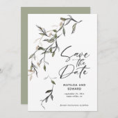 Schetst blad botanische bladeren moderne bruiloft save the date (Voorkant / Achterkant)