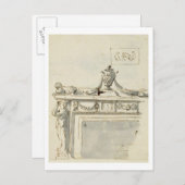 Schetst ontwerp voor een haard (pen en inkt en was briefkaart (Voorkant / Achterkant)